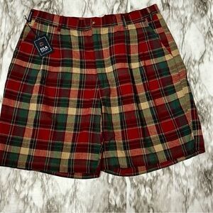 Fila Preppy Red Green Plaid Flat Front Shorts Country Club Casual Fun Vacation